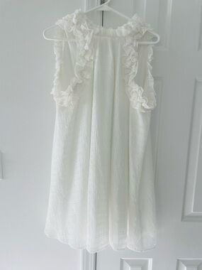 Aura White Ruffle-Trim Midi Dress SMALL